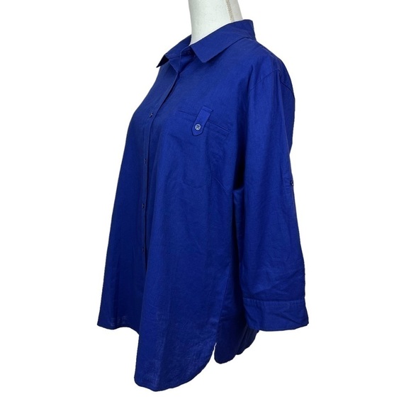 JACLYN SMITH Women’s Button Blouse Sz XXL Cobalt Blue 3/4 Sleeves Convert - Picture 3 of 12